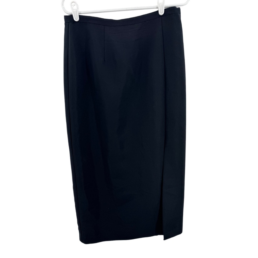 Isaac Hazan Black vintage pencil midi skirt slit 14 work professional occasion